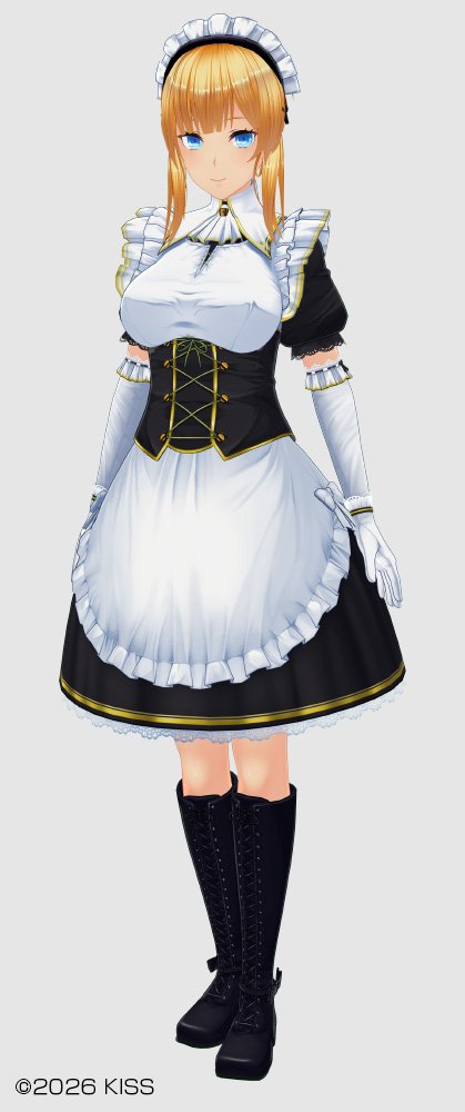 Noir Maid Clothing/Rindere Hairstyle (Short Calm, Low Ponytail Tied Back Hair, Airy Loose Sidelocks, Broom Bind)