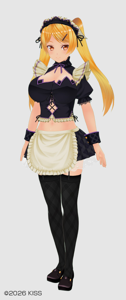Sexy Maid Uniform / Tsundere Hairstyle (Short Layered Bangs, Bound Hair for Pigtails, Long Pigtails) / Simple Hairpin/Cute Bow