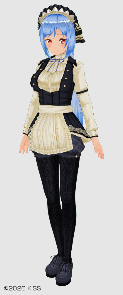 Elegant Maid Uniform / Kuudere Hairstyle (Medium Layered Bangs, Hair for Ponytail, Long, Cool Ponytail) / Dangling Ribbon